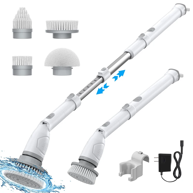 360 Degrees Electric Spin Scrubber Handle for Washing Bathroom Tile Floor Electric Spin Scrubber Silicone Spin Cleaning Brush
