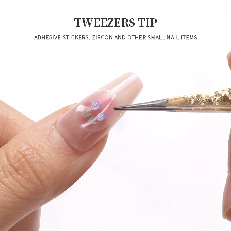 Stainless Steel Double 2 Head Nail Tweezers with Silicone Pressing 3D Sticker Rhinestones Picker Metal Nails Tool