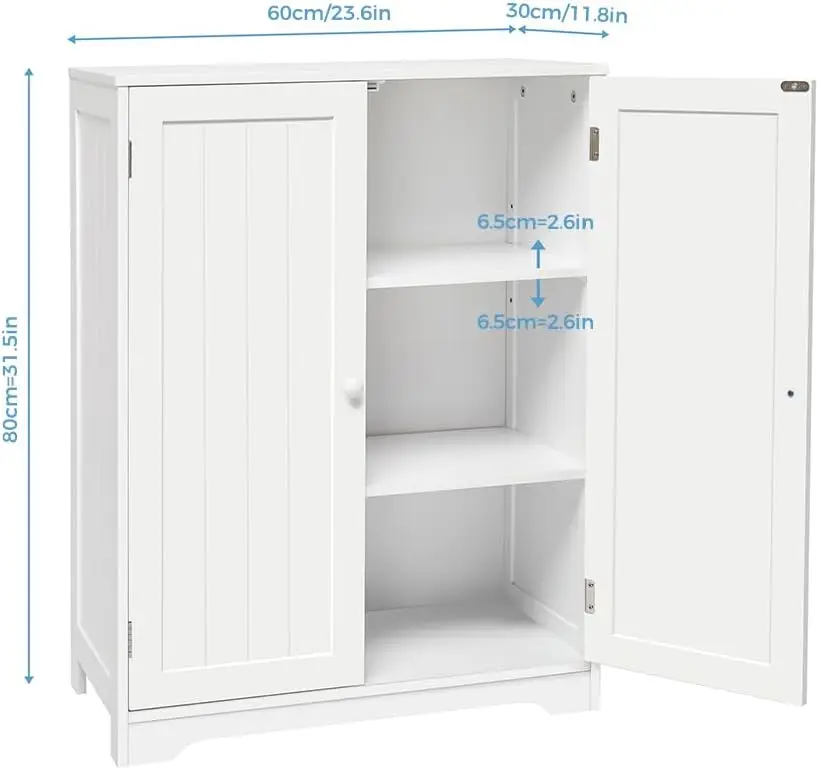 Freestanding Bathroom Furniture with Adjustable Shelf and 180° Open 2 Doors for Bathroom Hallway Living Room Modern