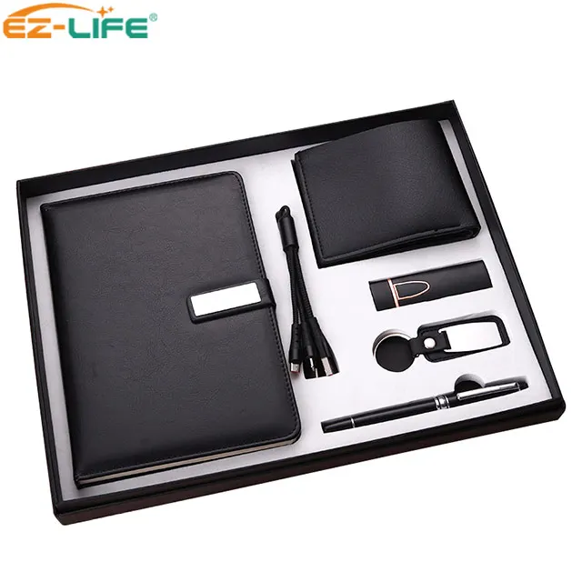 Luxury Pen Promotion special gift with Black Notebook Keychain Waller Pen Power bank and 8G USB Flash disk for businiss man