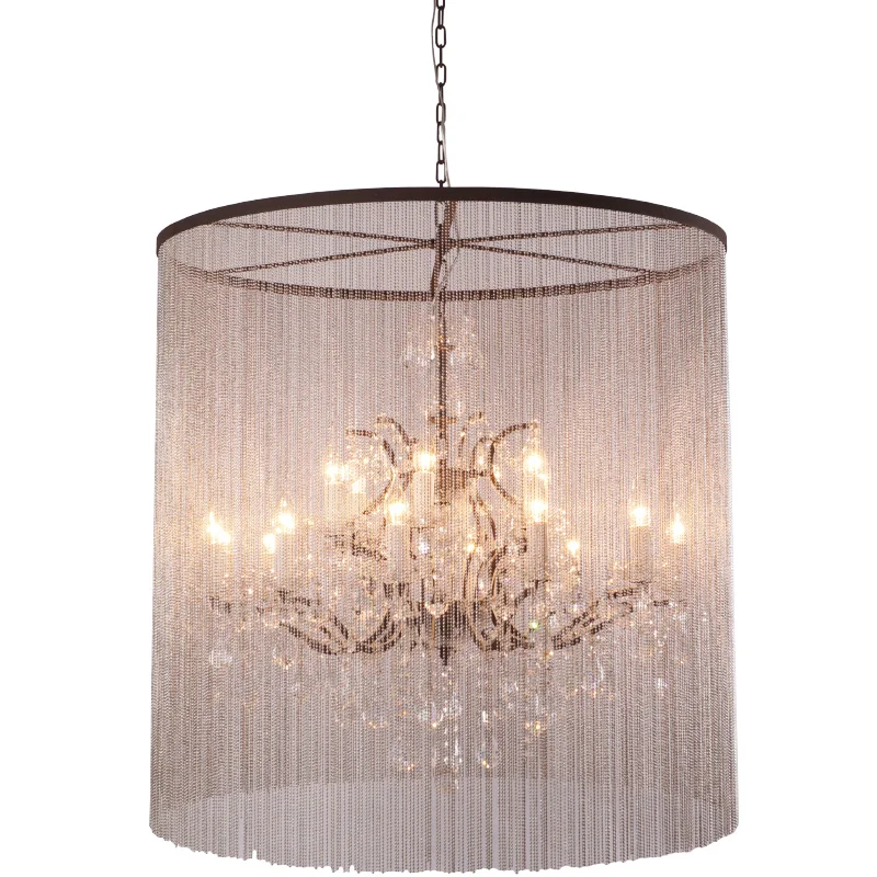 retro vintage iron unique design ceiling light bead curtain decoration wedding rust crystal chandelier