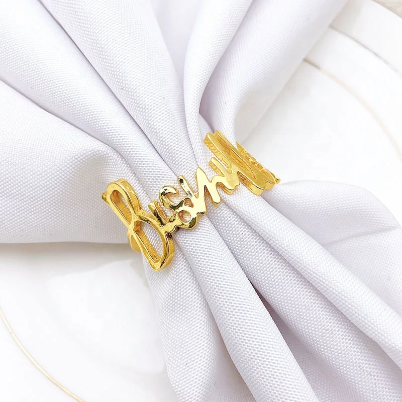 New Letter Bismillah Metal Gold Silver Napkin Ring for Wedding Banquet Prayer Family Gathering    HWM139