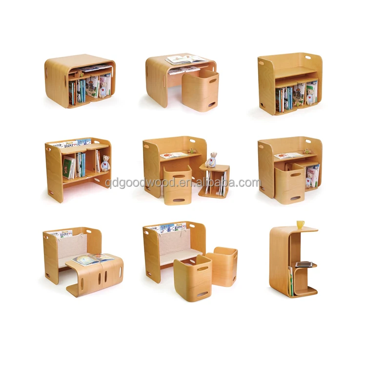 Kids U-shaped birch plywood table and chair set learning study desk multi-function kids furniture school chair