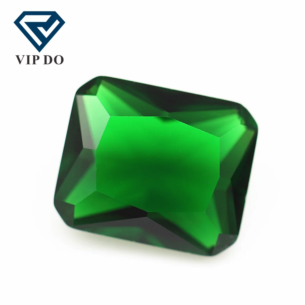 wholesale rich size faceted cut shape emerald green color K9 crystal glass loose gems synthetic green emerald glass gems