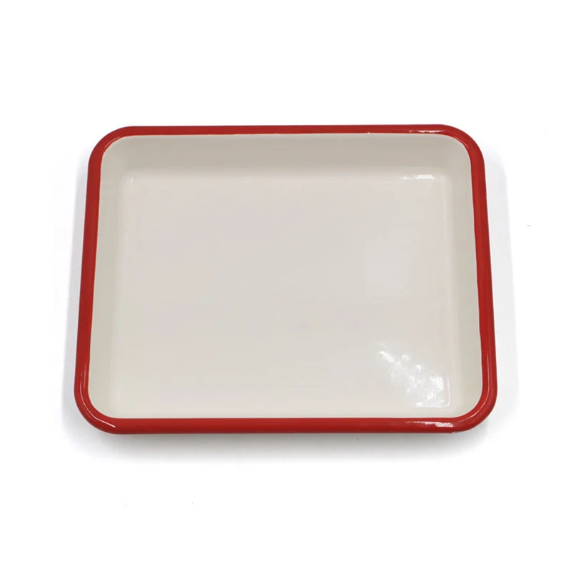 Custom Kitchen Use Vintage White Printing Enamel Square Tray Cake Tray