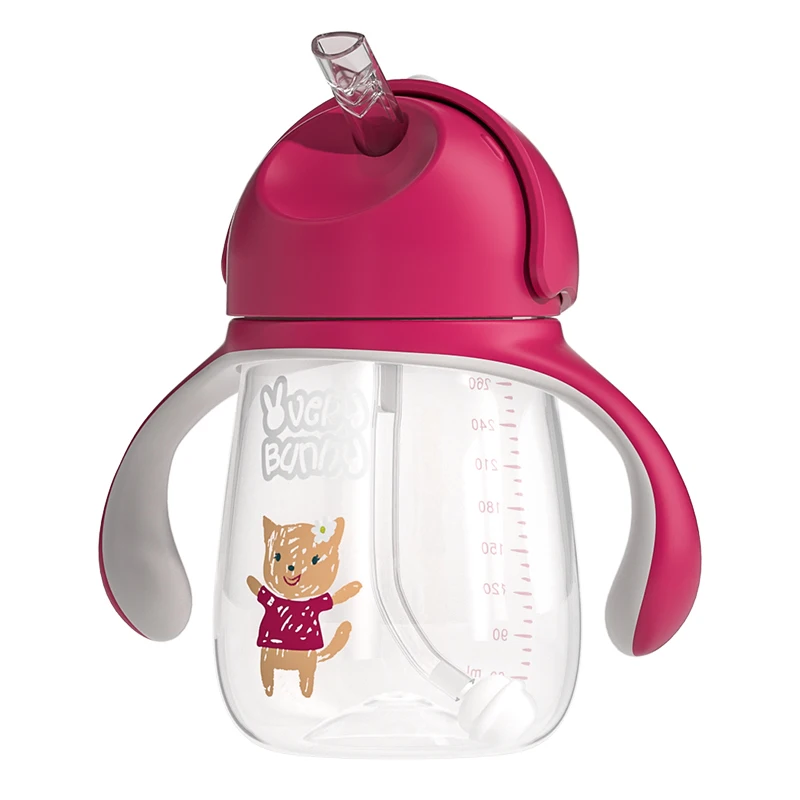 New design 260ml water straw cup with handle for training