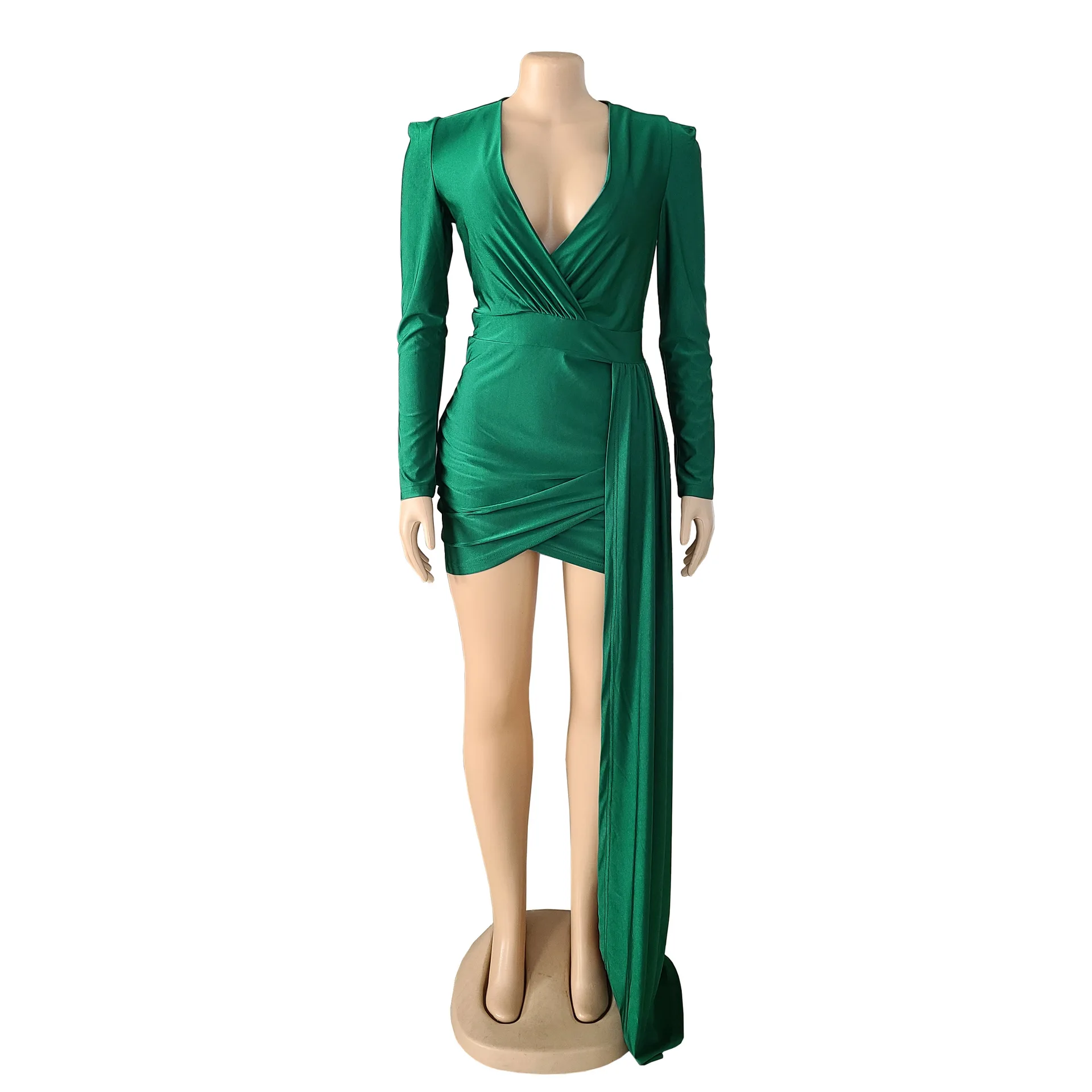 Fashionable Deep V-Neck Sexy Short Dress Autumn Long Sleeve Bandage Dresses Women Bodycon Dress