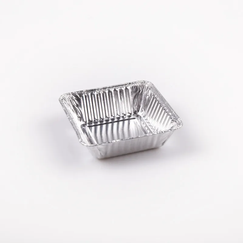 ZB33 OEM Silver Aluminum Foil Container Customized Disposable Food Packing Carry Out Square Baking Tray 90*90*27MM