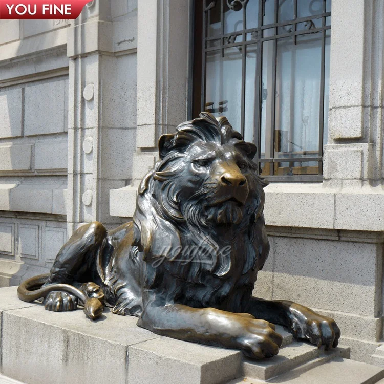 Outdoor Park Large Bronze Lying Lion Statue Sculpture