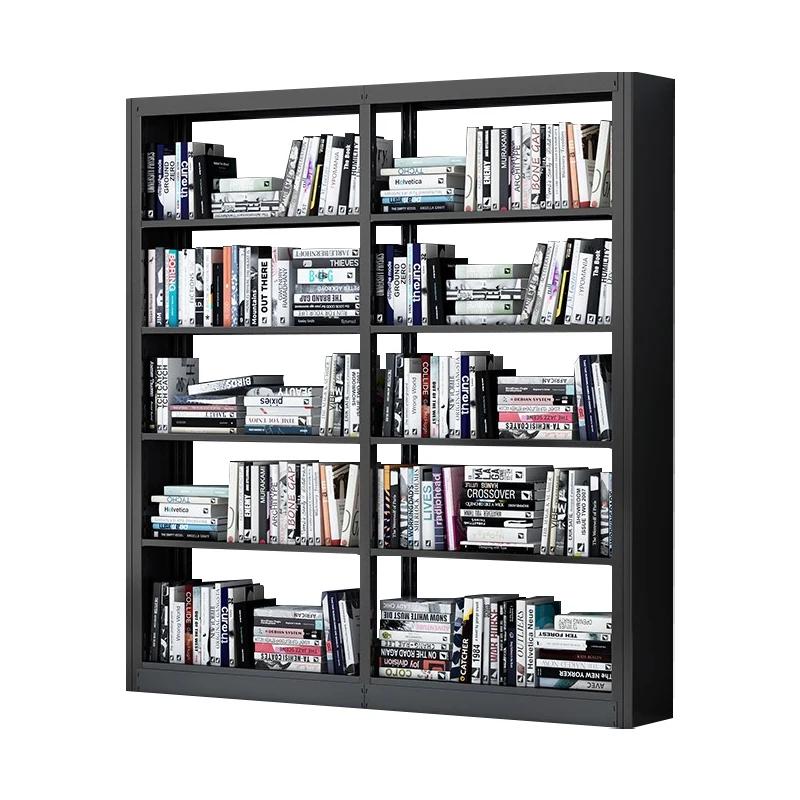 Multifunctional Office Metal Steel Black Rack 2 Vertical Rows 5 Layers Book Shelf for Staff metal steel book shelf