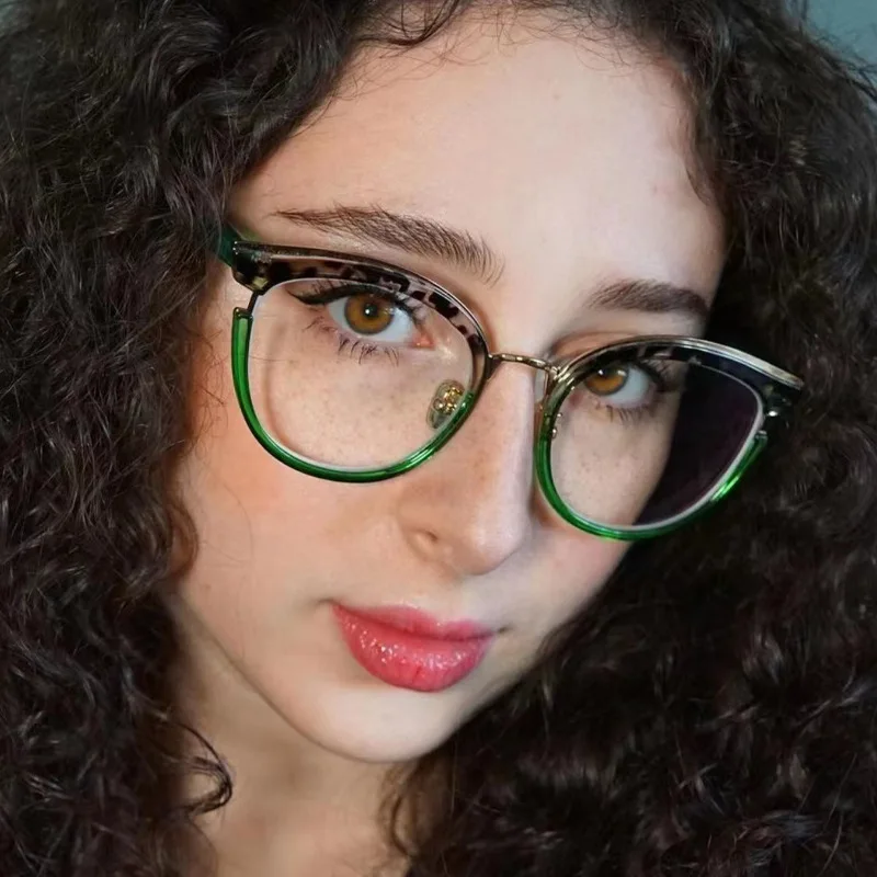 2023 Newest TR90 artsy flat light mirror metal ring glass women fashion personality INS anti-blue  optical glasses