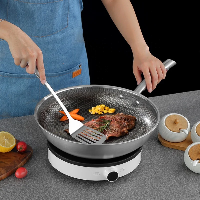 
serving spoons stainless steel big Stainless steel kitchenware Hot selling 4-piece set of large slotted scoop Upset three mile 