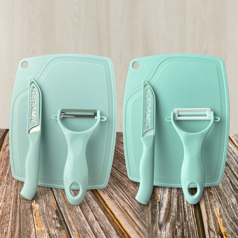 Feixiong Wholesale 3 PCS Ceramic Fruit Knife Set Home And Kitchen Stainless Steel Peeler With Cutting Board Kitchen Accessories