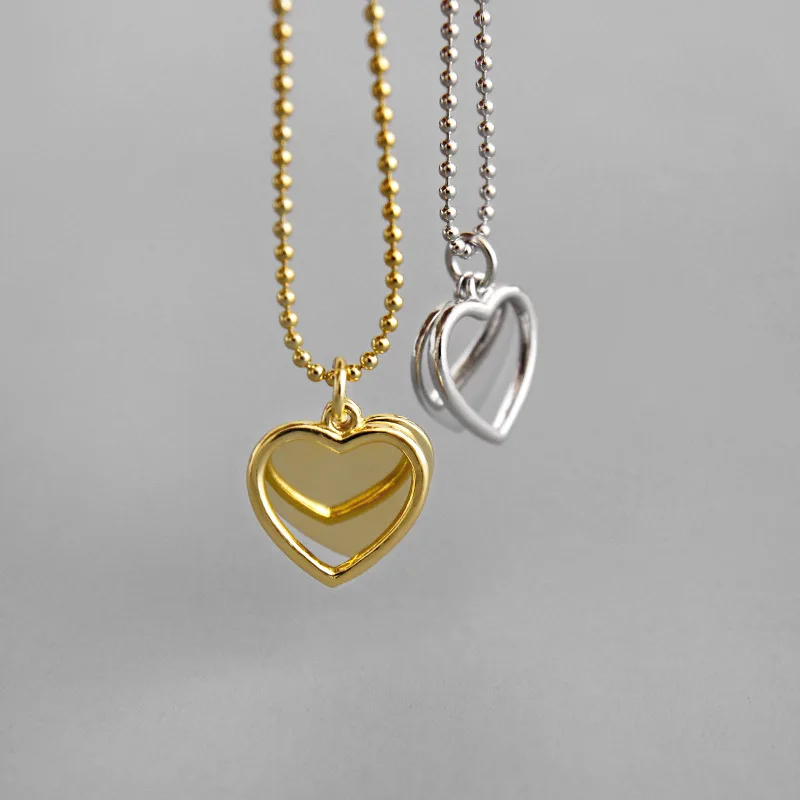 Silver 925 jewelry  bead chain gold  plated statement heart necklace