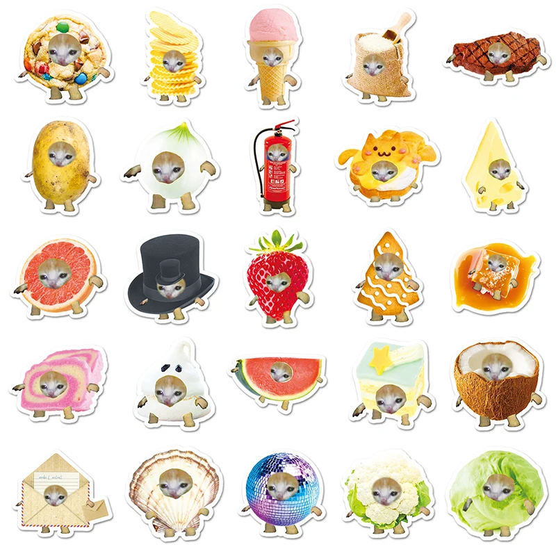 50pcs High Quality Vinyl PVC Decoration Sticker Cartoon Animal Graffiti Funny Cat Head Sticker