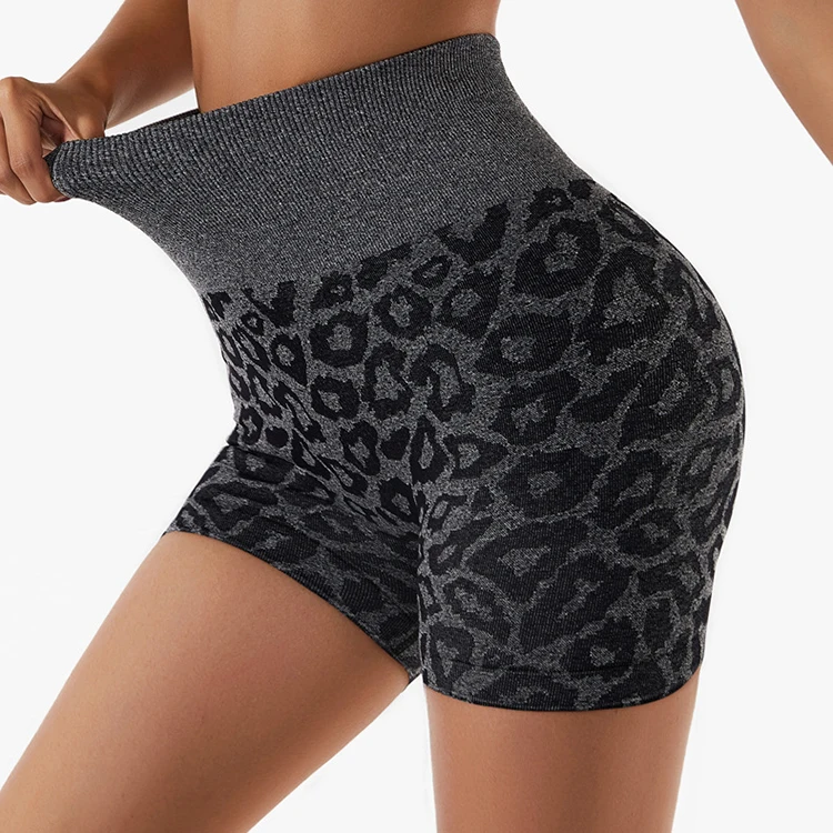 New arrivals high waisted scrunch butt short custom logo women leopard and zebra gym workout shorts