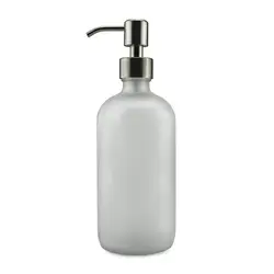 16OZ Round Empty Lotion Pump Bottles Frosted Glass Soap Dispenser With Stainless Steel Pumps