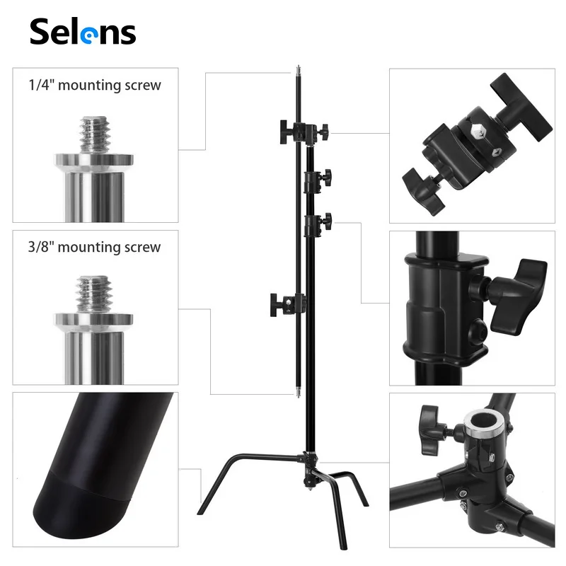  Selens C-образный осветительный штатив сверхпрочный черный для фото-и видеостудийного оборудования