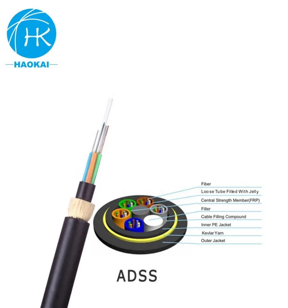 Optical G652d 48F Aerial Armored Blown High Quality 24Core Adss Fiber Optic Cable