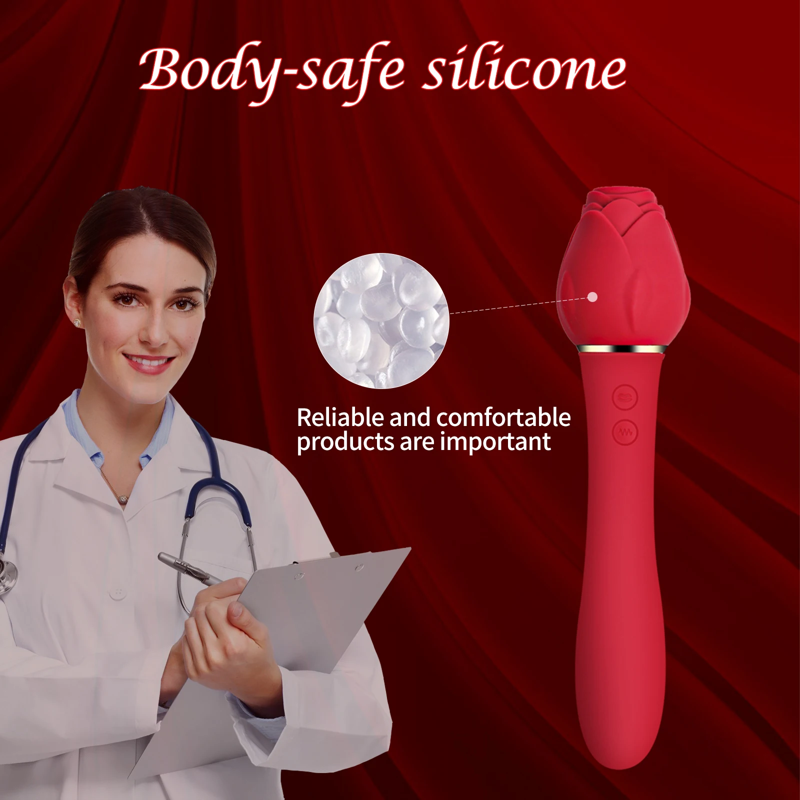 Rose Sucking Vibrator Dildo 2 in 1 Gadget Best Gift Rose Toy Vibrator for Woman