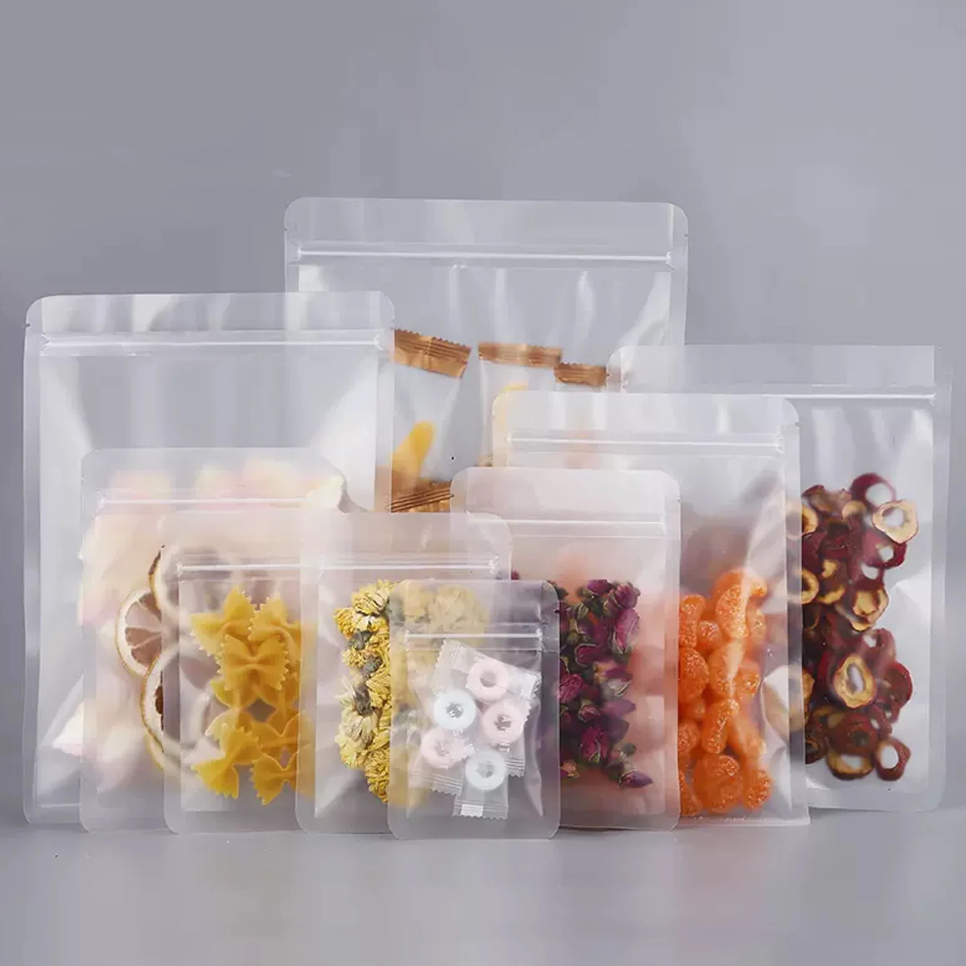 Brand New Resealable Plastic Snack Food Packaging Bags For Dried Fruits Candy Self Sealing Stand Up Pouch Custom Print Logo