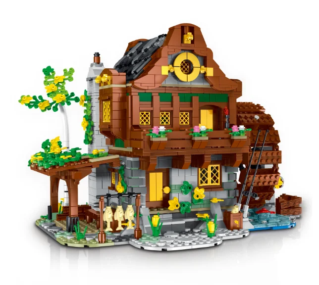 liangjun 033005 Medieval water mill building block assembly puzzle toy architectural model festival gift birthday gift