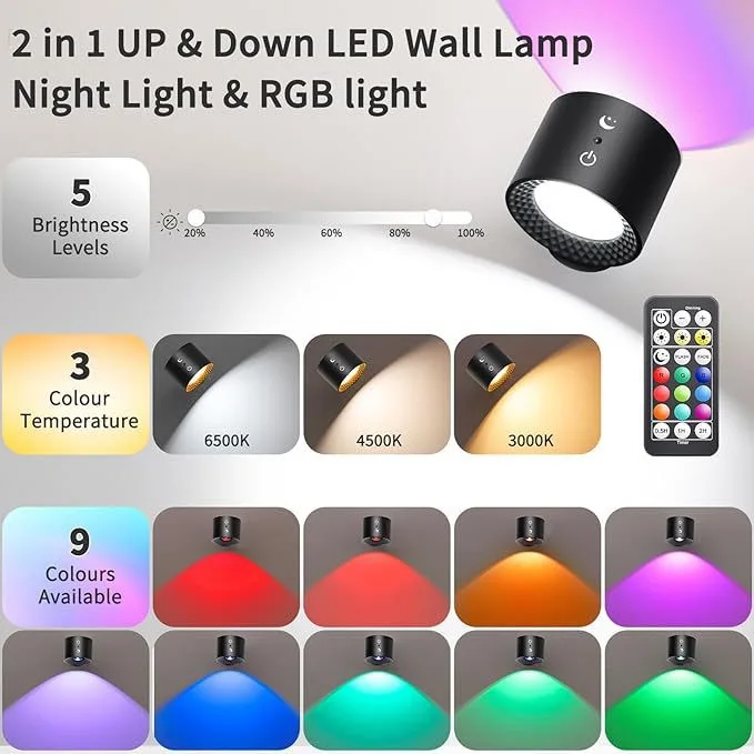 2 в 1 Rmt & Touch Ctrl перезаряжаемая регулировка яркости с таймером вверх и вниз RGB W настенный светильник для чтения прикроватный отель