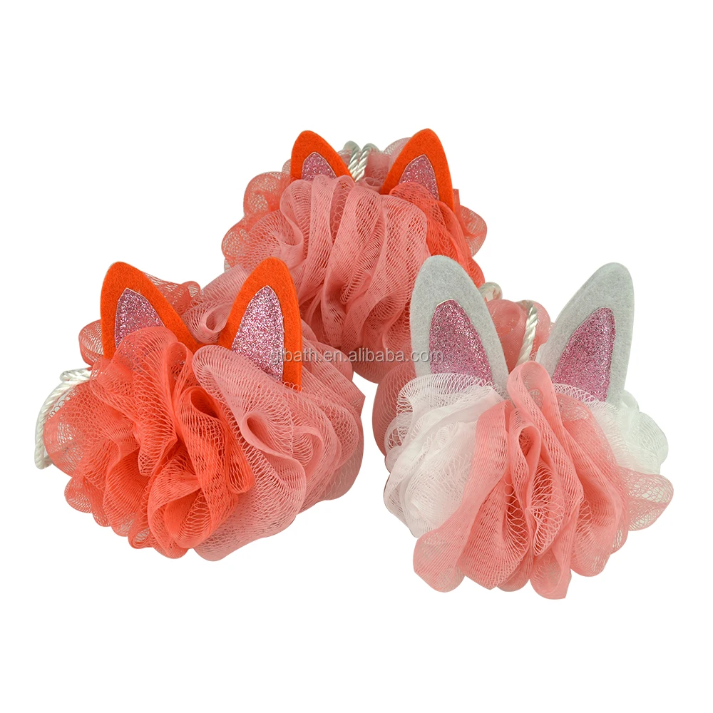 Губка для ванны с кошачьими ушами Loofahs, душевой пуф, скребок для тела, шарик, сетчатый ПЭ пуф, детский мяч для ванны