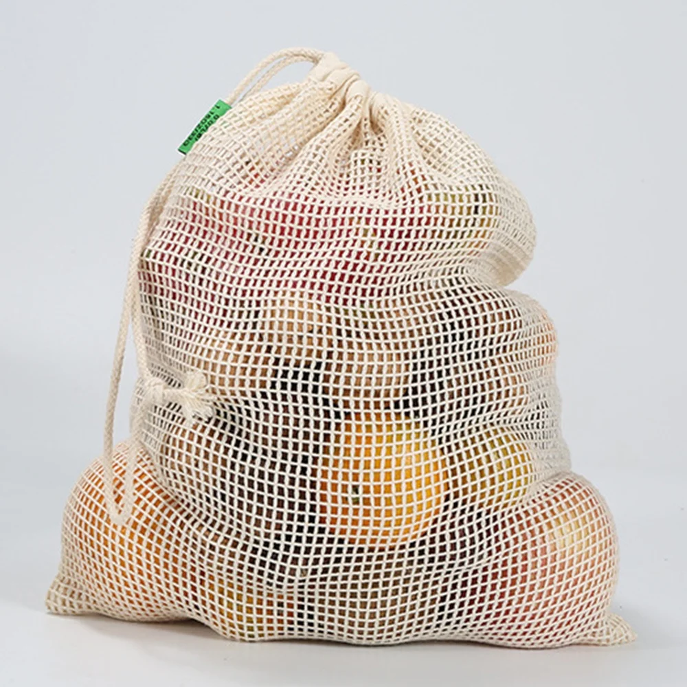100% Coton Bio Organic Cotton  Fruit Mesh Cotton Net Shopping bag Tote Market String Bag