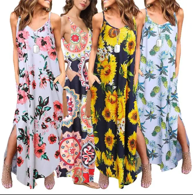 Custom Logo New Fashion Womens Pleat Loose Maxi Dresses Ladies Beach  Dress Women Summer Casual Plus Size Dresses