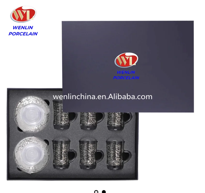 High Quality Arabia Golden Color Ceramic Unique Coffee Cup and Saucer Habesha Turkish Ethiopian 12pcs Tea Set Mug Luxury Gift