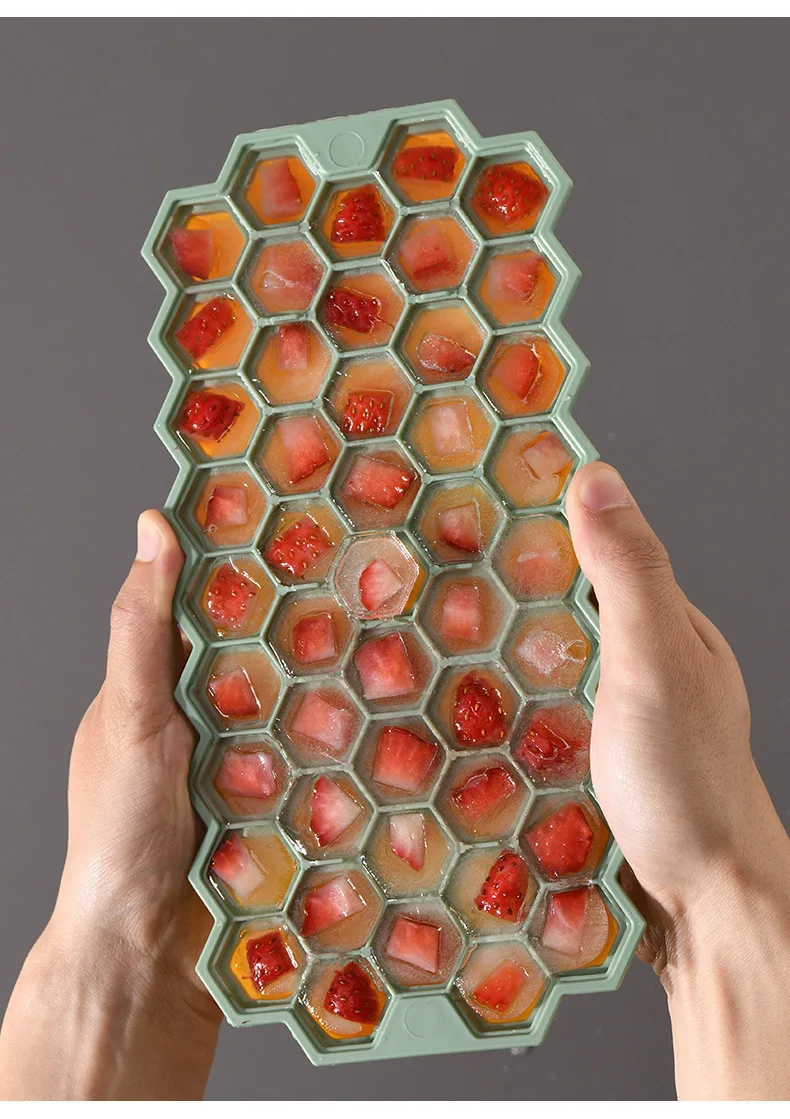 Силиконовая форма для льда с крышкой, совок и корзина, легко снимающийся пресс, шестигранный лоток для льда, штабелируемые лотки для льда для виски