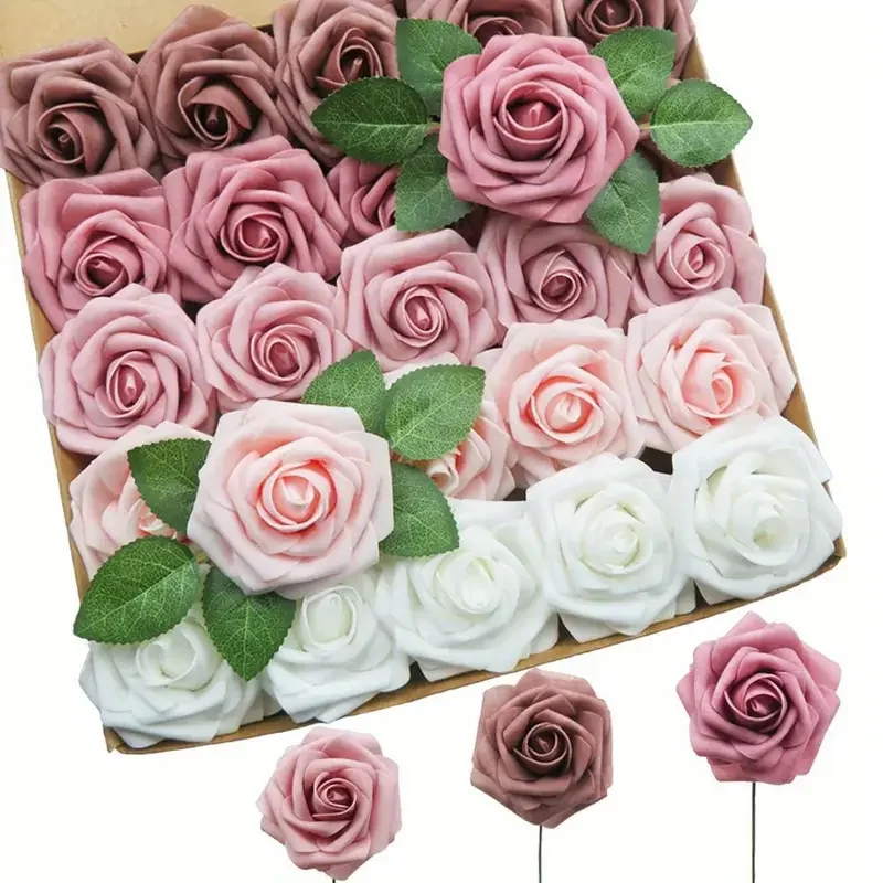 8CM Artificial Roses 25pcs PE  Foam Rose Buds for DIY Crafts , Outdoor Parties and Weddings
