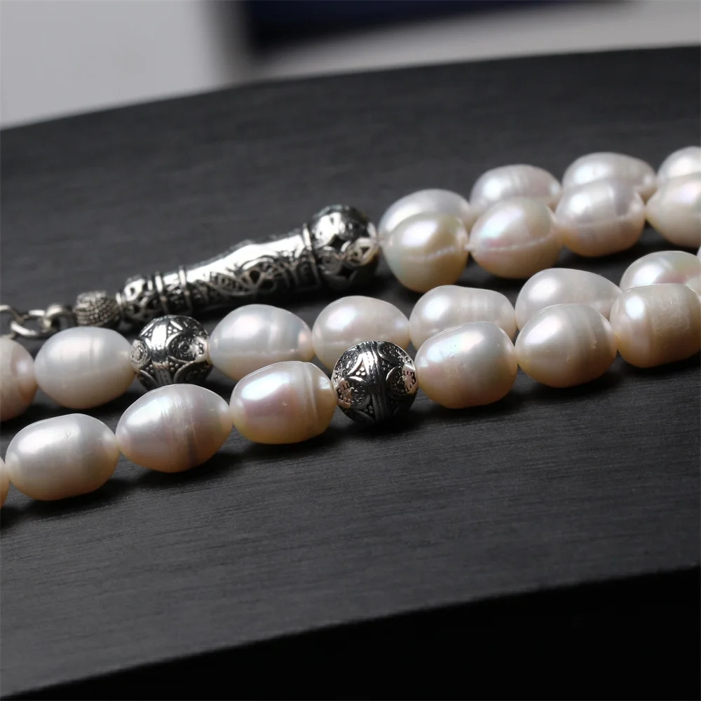 Natural pearl sibha high quality freshwater pearl 8-9mm size tasbeeh 33 Islamic Prayer Beads Tasbih Muslim Rosary tesbih