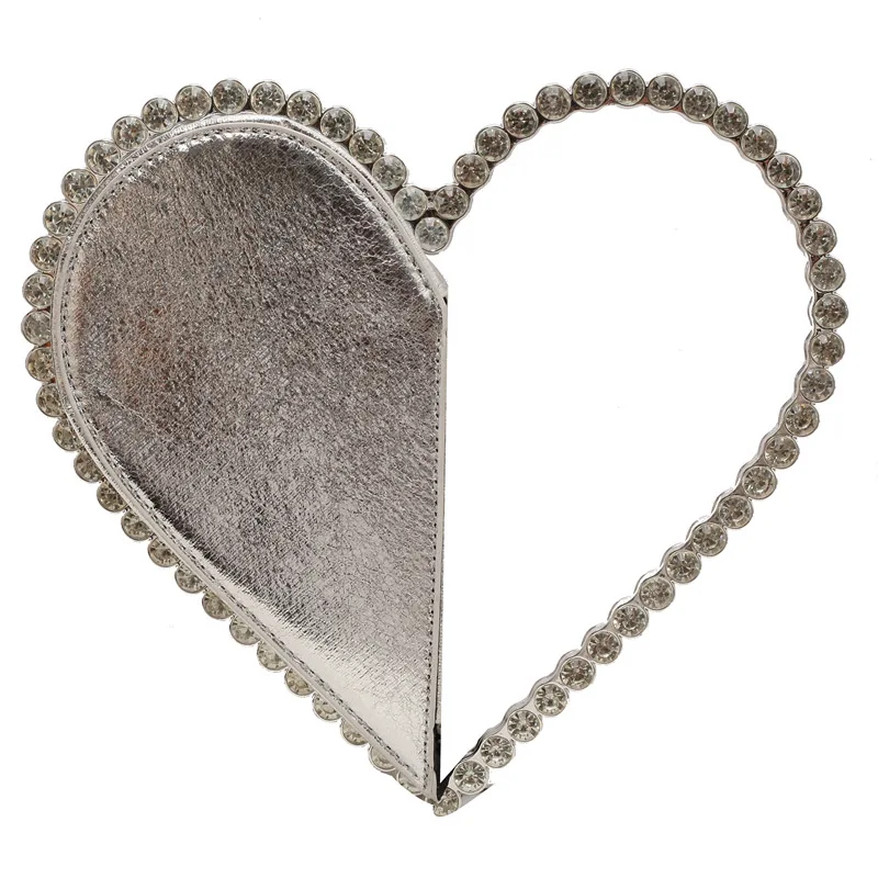 Wholesale Oem Women purs and handbag female Small Heart Shape Crystal Rhinestone Handle Vegan Leather Clutch Evening Bag