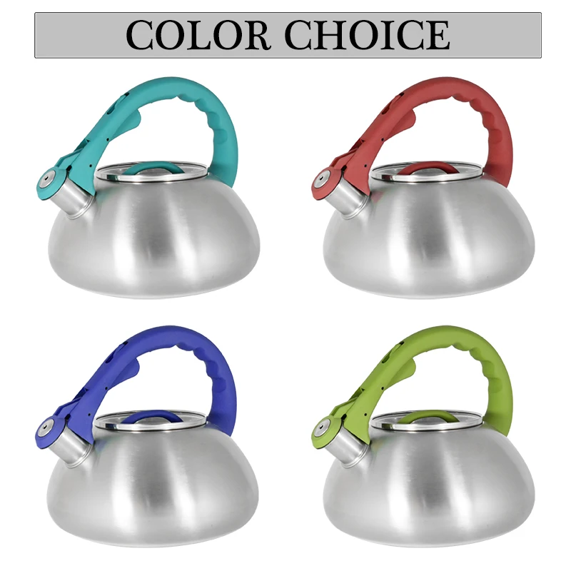 Factory Price Silicon Heat Resistant Handle Polished Tea Pot Stainless Steel Whistling Kettle