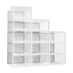 12 Pack Clear Stackable Shoe Boxes Transparent Storage Container Box Plastic Storage For Shoes