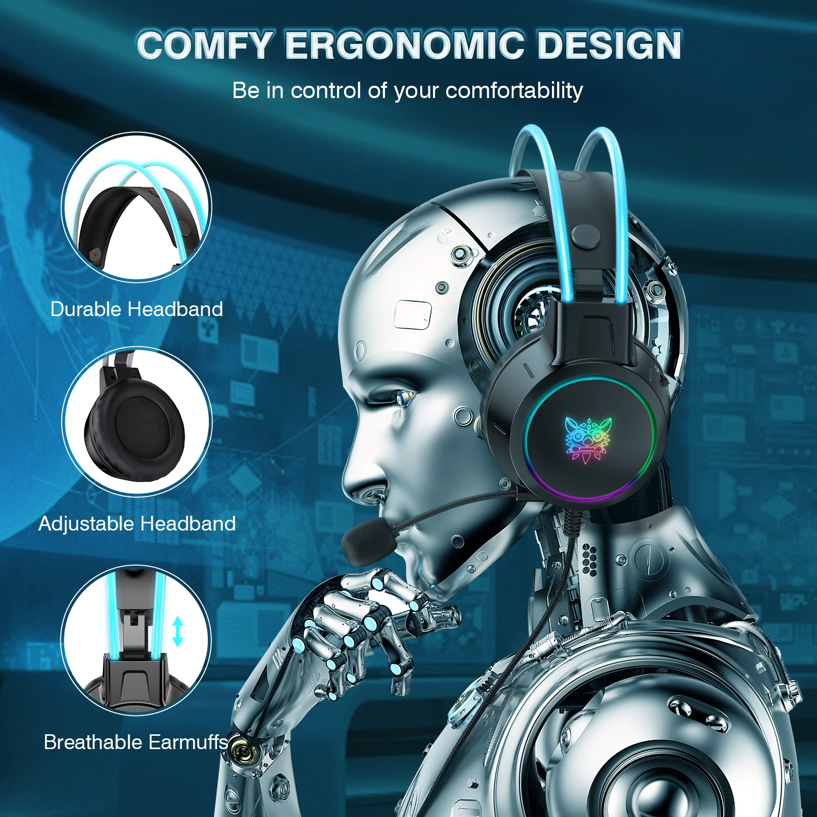 2022 Hot Sell Onikuma X15 pro headset Wired RGB LED Light Stereo Gaming Earphone & Headphone & Accessories