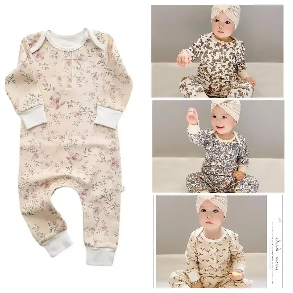 GOTS Organic Cotton Print Long Sleeve New Born Baby Clothes Baby Onesie Rompers