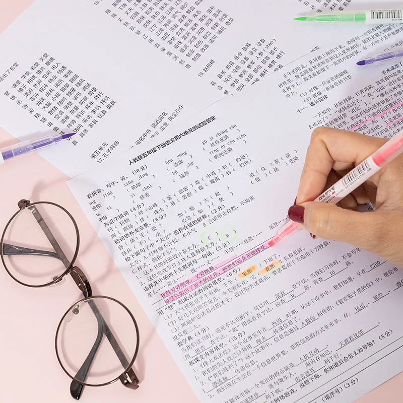 Оптовая продажа, ручка-хайлайтер, плоская форма, пастельный цвет, Набор цветных разноцветных хайлайтеров, ручка на заказ