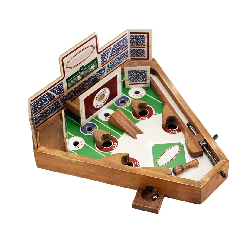 High quality colorful pinball game baseball portable board game wooden toy table top baseball pinball game toy