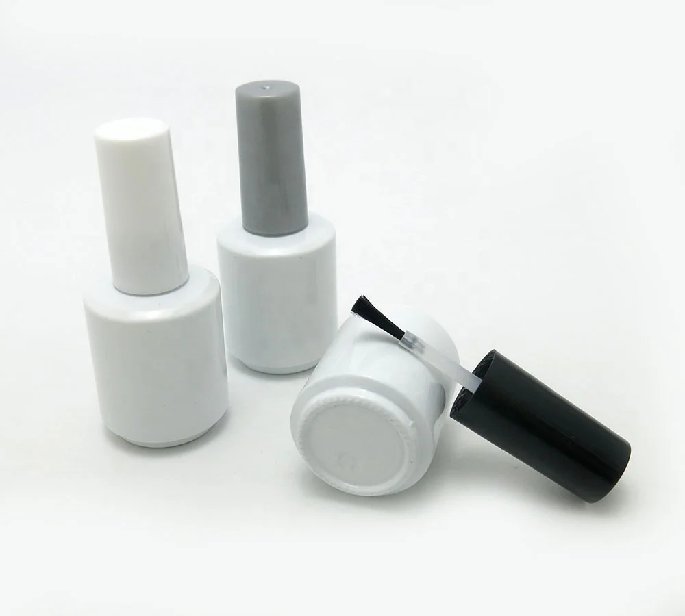 Free Sample Empty White Glass Nail Polish Bottle With White Black Grey Brush Cap 1/2oz Glass Container