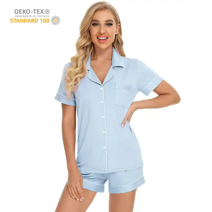 BCI Womens Bamboo Modal Pajamas Set short Sleeve Top Nightwear LoungeWear Pyjamas organic Cotton Sleepwear