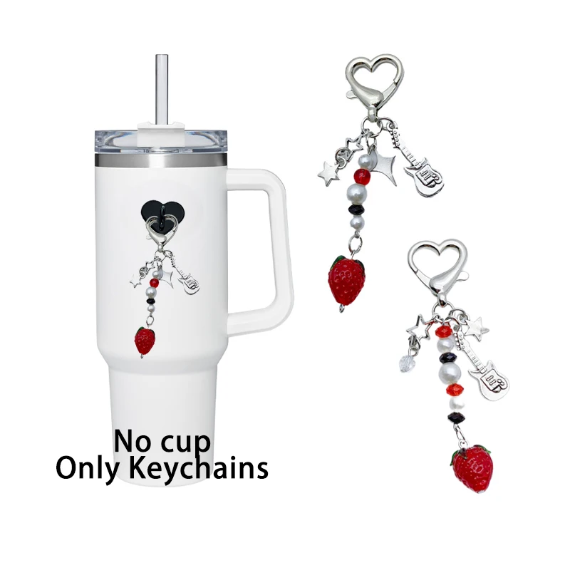 Chary Charms Keychain For Tumbler Bottles And Phone Case Heart Sticker on Everywhere Straw Berry Charms Keychain