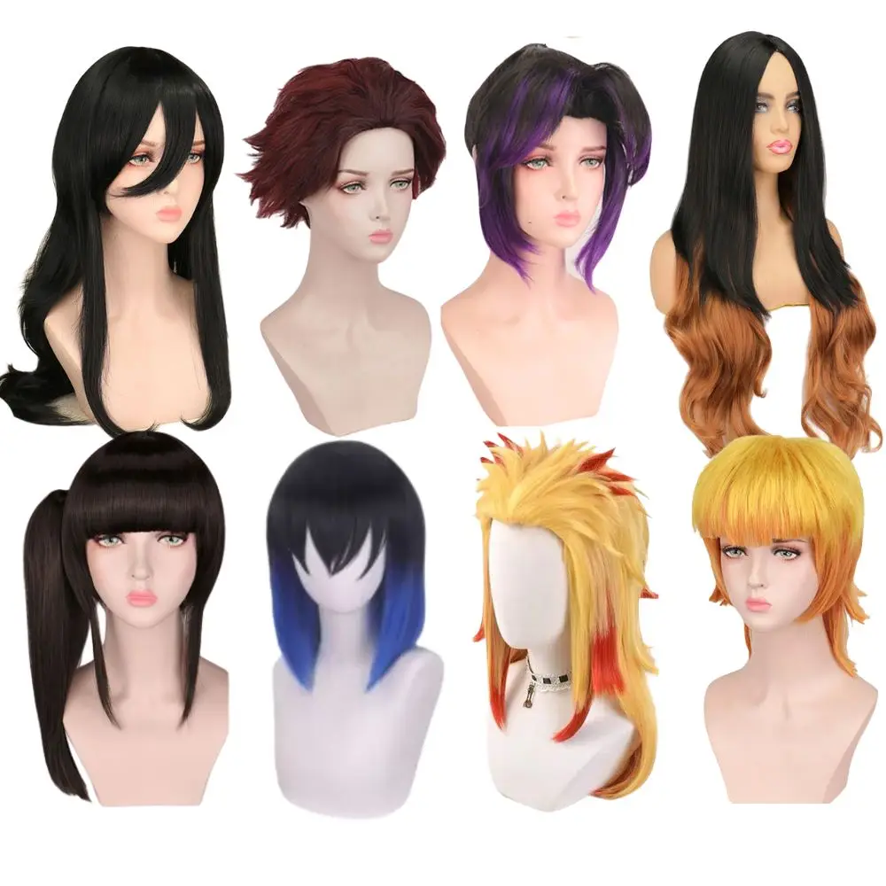 12 Styles Japanese Cosplay Wigs Anime Character Nezuko Agatsuma Zenitsu Cosplay Wigs Manga Demon Slayer Synthetic Hair Wigs