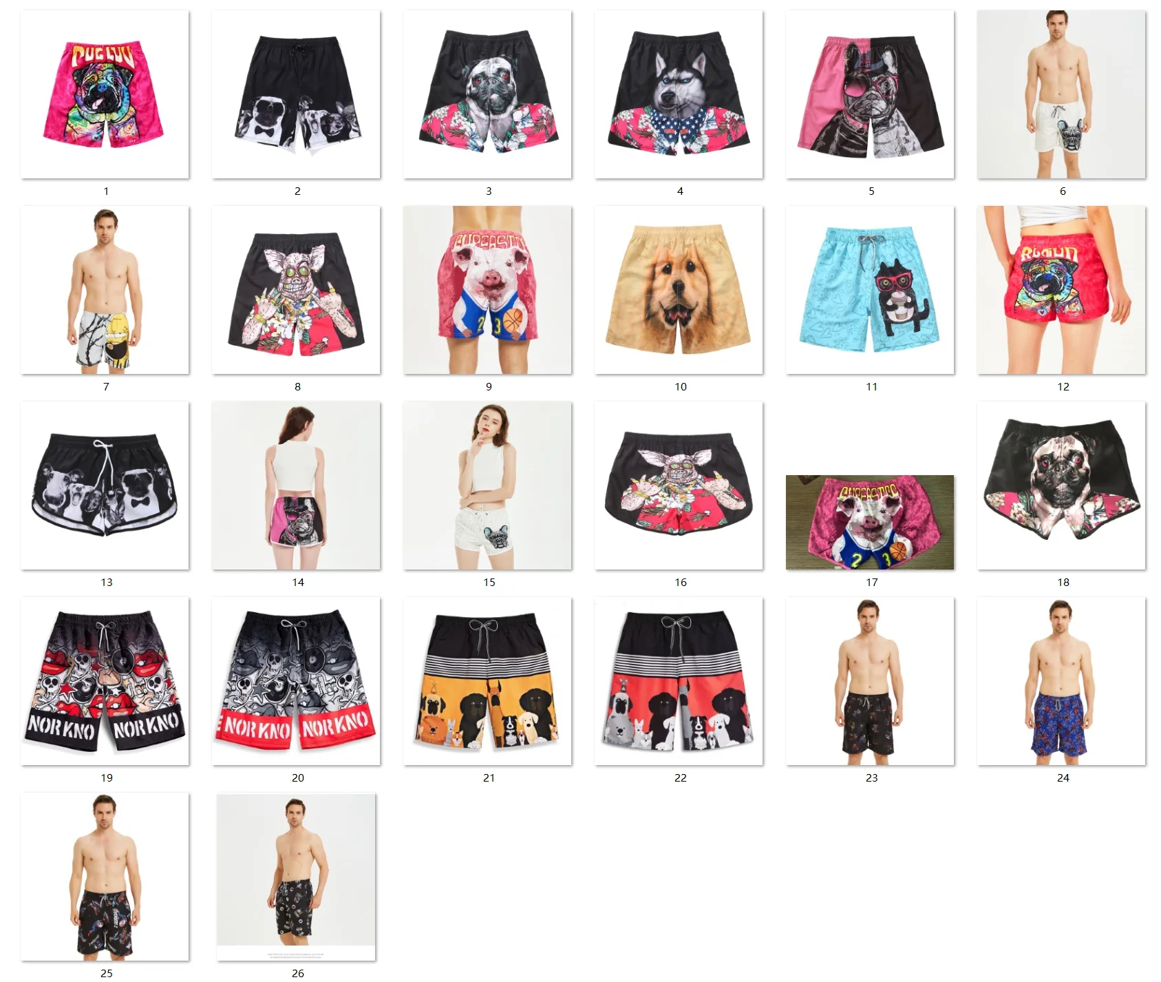 Custom Quick-dry 100% Polyester 3D Cartoon Dog Sublimation Prints Swimwear Bottom Pants Trunks Beach Surf Board Swim Shorts