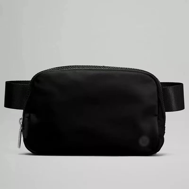 LuluLemone 1L Nylon Mini Shoulder Fanny Pack Black Belt Waist Bag with Logo for Yoga Sport & Travel Everywhere Crossbody Bag