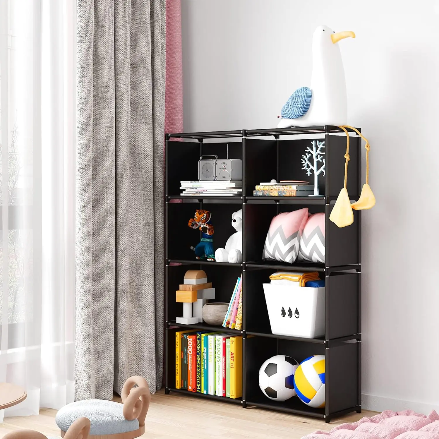 Bookshelves, Assembled Storage Rack, Bedroom Living Room Vertical Cabinet Bookshelf, Double Row 8-Grid Multi-Functional