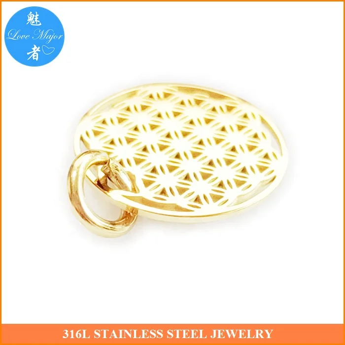 Mandala Design Gold Plated Stainless Steel Jewelry Round Hollow Medallion Charm of Fashion   Pendant