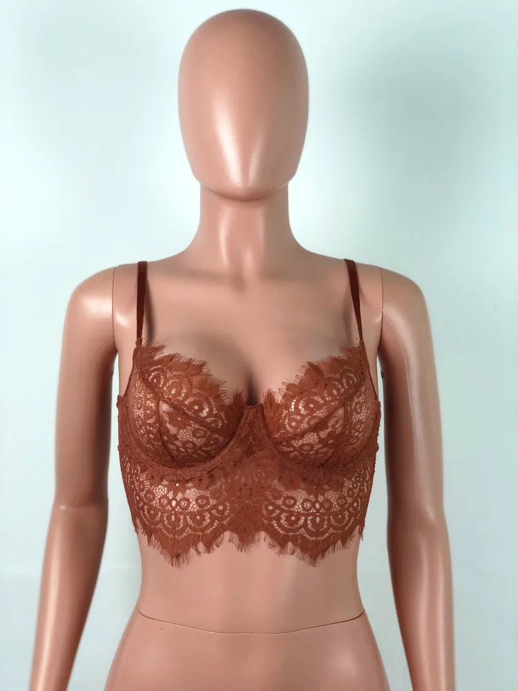 2019 Sexy See Through Lace Camisole Tank Top Lace Crop Top Outfit with Wire Ladi Bra Crop Top Lace Women